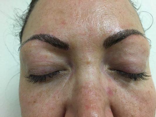 Just moments after first Microblading session. Usually 2 are recommended.