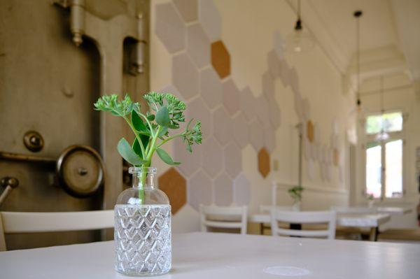 Gorgeous dining room in an old small town bank.