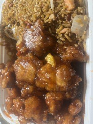 Orange chicken and pork fried rice