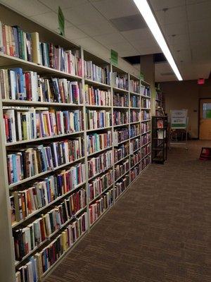 Rows of used books for sale.