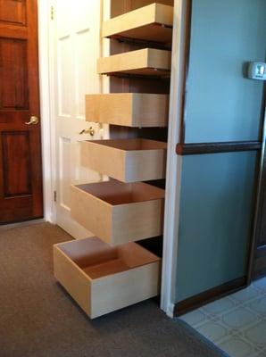 Another converted pantry cabinet. Slightly shallower at 18” deep, but full access makes all the difference.