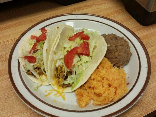 Homemade Pork Carnitas with rice and beans