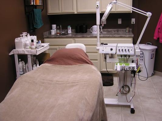 Relax on the adjustable facial bed.  Professional skin care and electrotherapy utlized for noticeable results.