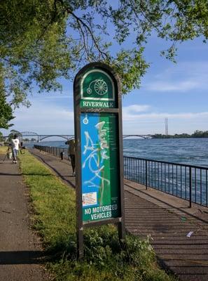 Riverwalk map sign in desperate need ot graffiti removal