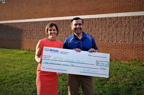 Helping Hands Grant, Albert Vargas with Dr. Hellwig from Washington and Lee University and the RCHS Booster club