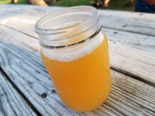 Beer in a mason jar.