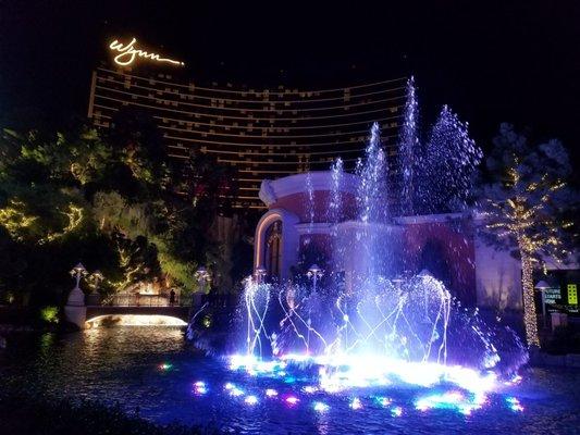 A waterfall and fountain show.