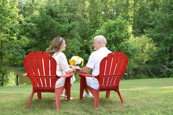 Couple enjoying a quite moment by the pond.