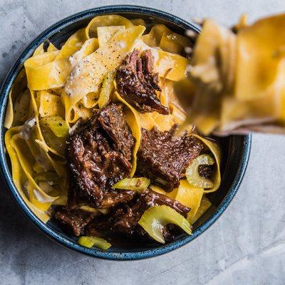 Beef Cheek Stroganoff with Créme Fraiche Pappardelle