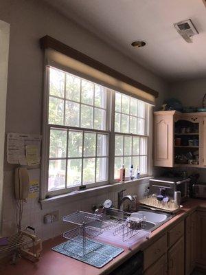 Kitchen Graber pleated blinds without chords.