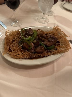 Teriyaki Beef Tips- On a Bed of Crispy Noodles