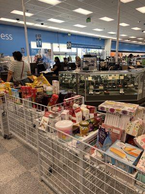 Just like all Ross stores. Two checkers open with line wrapping around.