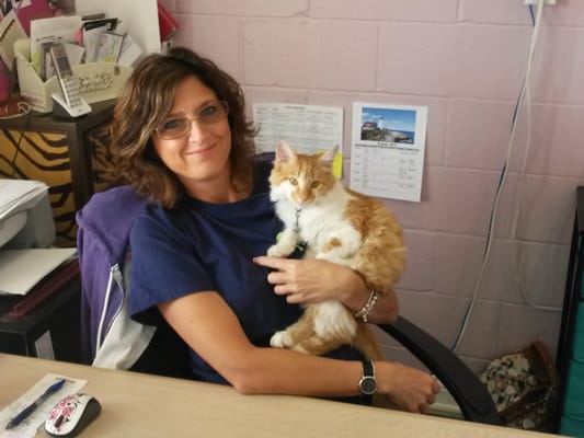 Angie, the owner and Calvin, our store kitty!