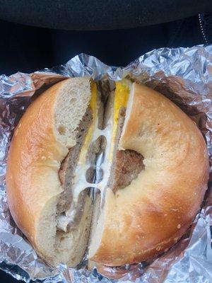 Turkey Sausage, Egg & Cheese on Plain Bagel