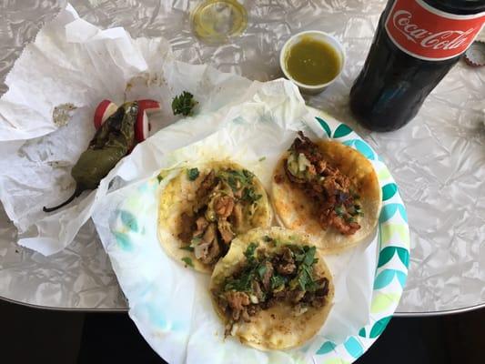 pollo, asada, al pastor tacos. $1 each. so good!