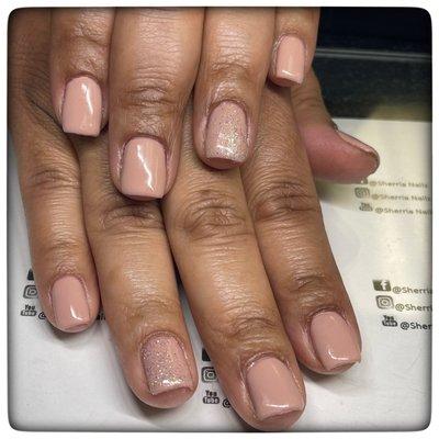 Hard Gel Overlay, Nude Polish, Tiny Diamond Glitter