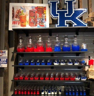 Red & Exclusive Blue Dipped Maker's Mark Decanters & Glasses