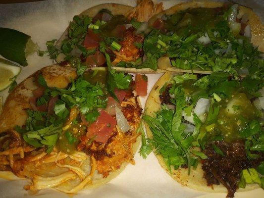 Barbacoa and chicken tacos