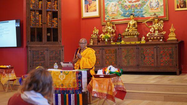 Our resident teacher Geshe Thubten Sherab Teaching in our Meditation Hall