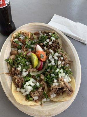 tacos; steak, chicken, carnitas