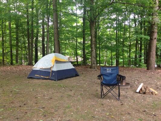 Our primitive tent-camping setup.  There are well-maintained communal bathrooms on-site.