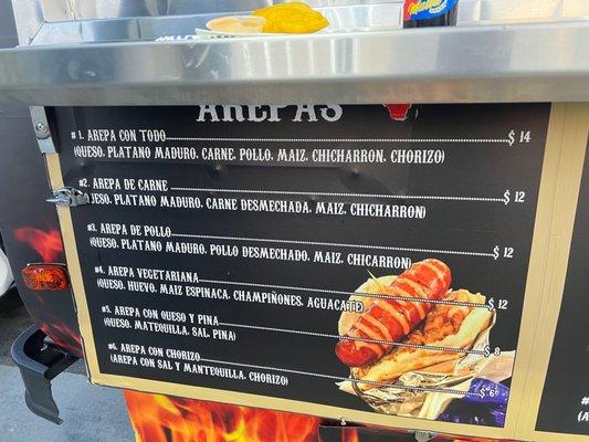 Arepas menu