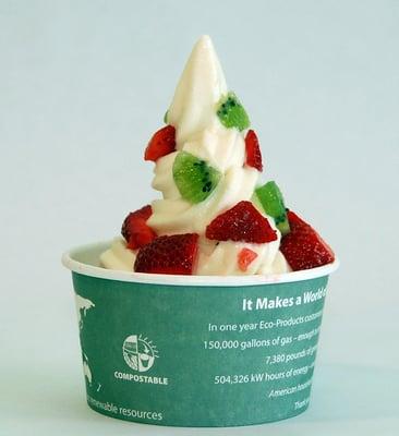 Vanilla yogurt topped with kiwi and strawberries