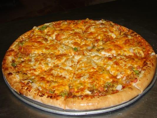 Our most popular specialty pizza, the Taco Pizza.