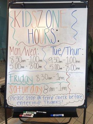 Kids Zone hours