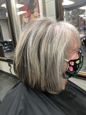 Keeping her natural color, cutting off old color.