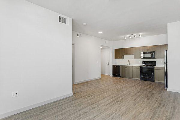 Vacant Living Room and Kitchen