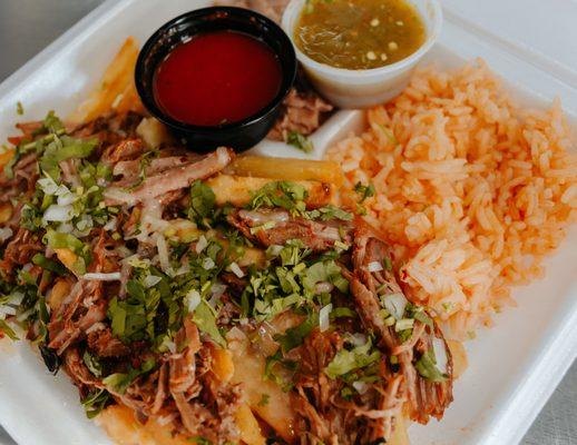 Charro Fries w/ Rice and beans