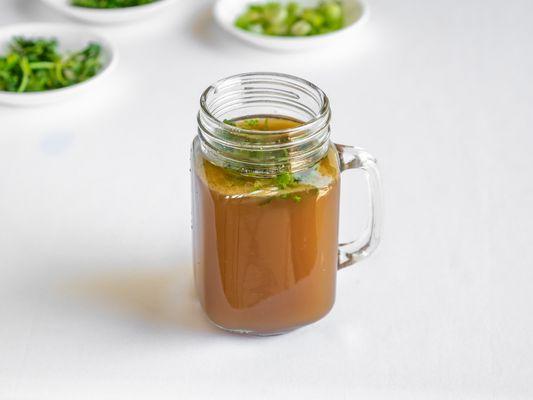 Our Sippin on bronze beef bone broth simmered for 48 hours