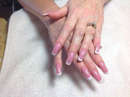 Acryllic fill w/gel pink and white french color