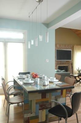 Kitchen area with table of recycled barn wood