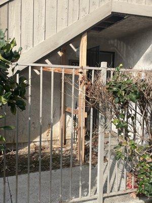 Examples of how the stair case was "fixed" and left after taking homeowners money to fix it.