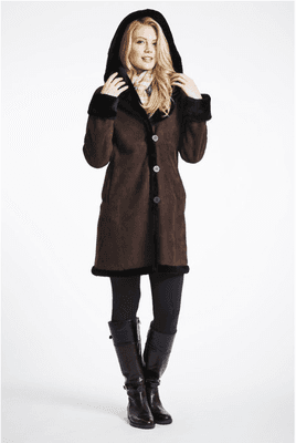 Shearling Fitted Coat With Large Hood