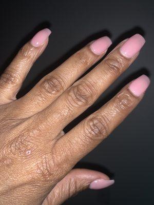 Natural nails with a little acrylic on top with polish.