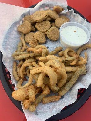 Fried pickles and fried jalapeños