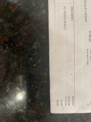 This is the bill from my credit card that she charged for services I never ever received! She's a thief