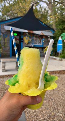 Small shaved ice pineapple, lime with sour burst.