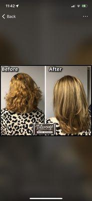 Another photo of before and after from a stylist