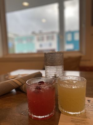 Happy hour margaritas--cranberry margarita and Zoca margarita