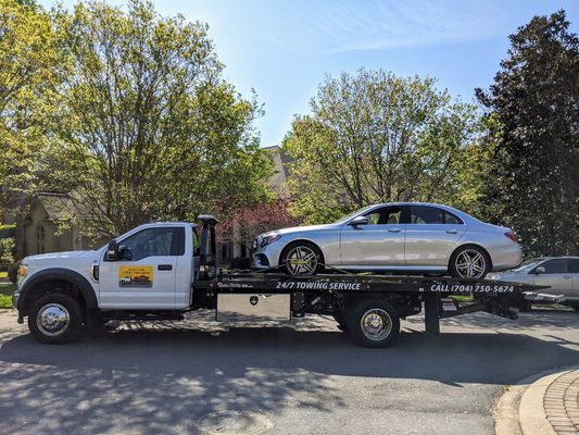 2018 Mercedes E300 being towed by Snoork Towing in Charlotte.