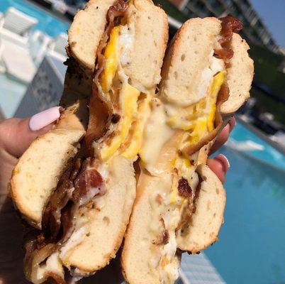 Bacon egg and cheese on an everything bagel !