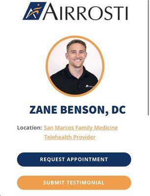 Zane Benson, DC Airrosti Provider since 2018