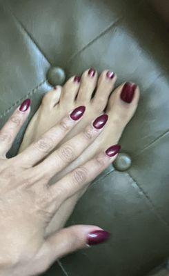 Love how they can always find the perfect match for pedi regular polish to compliment a color gel mani.