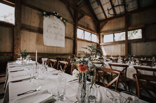 Inside the Seed Barn; set up for a wedding