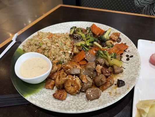 Chicken and Steak Hibachi combo with fried rice.