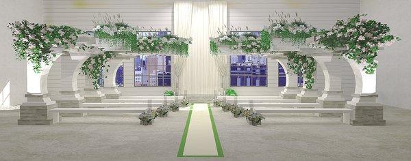 Rendering of 1st design concept for the interior space at Blissful Nuptials